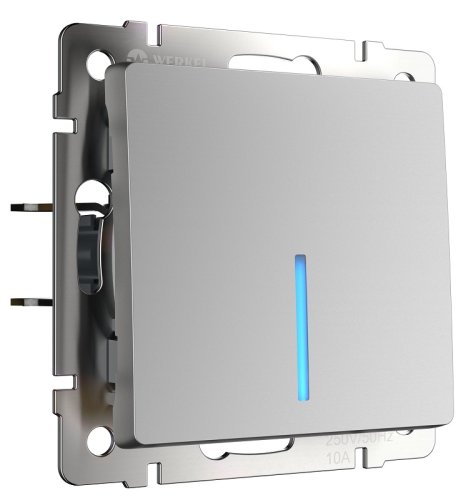 Выключатель с подсветкой без рамки Werkel 1-кл. серебряный глянцевый фото Выключатель с подсветкой без рамки Werkel 1-кл. серебряный глянцевый картинка